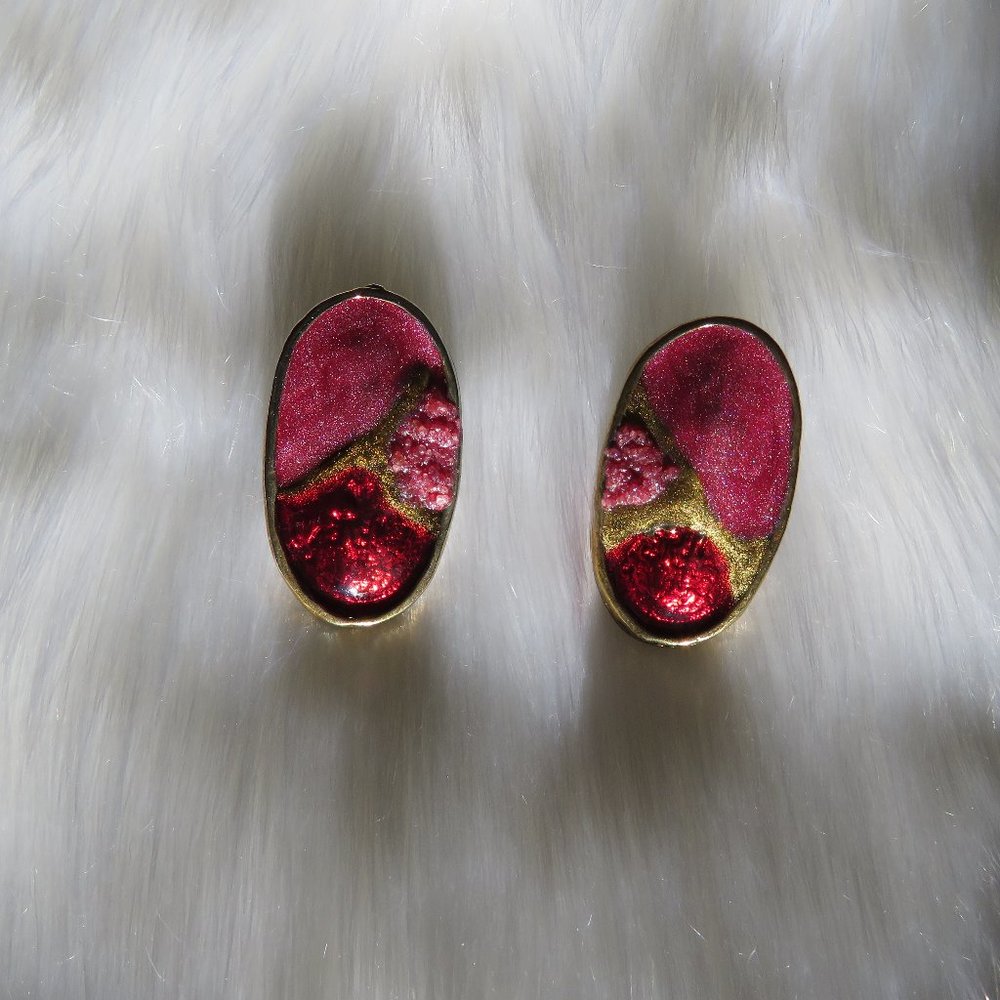 Red & Pink Enamel Finish Pierced Earrings